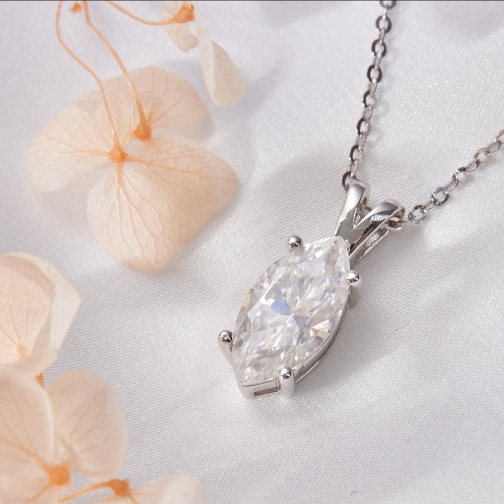 1CT Marquise Cut Moissanite Necklace | Sterling Silver | Super Sparkly! ✨💎✨ - Picture 5 of 8